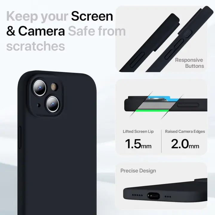 Funda de silicona prémium para iPhone 15 DE 6,1 pulgadas, protección para Cámara, Funda FINA de gel de Goma a prueba de Golpes y antiarañazos, color Negro - 1
