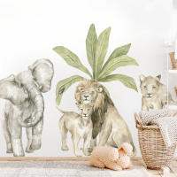 Pegatina De Pared Boho Grande De Animal Africano León Y Giraffa Tropical Árbol Acuarela Decoración Para Niños Habitación De Niños Hombres Decoración De Hogar - details 5
