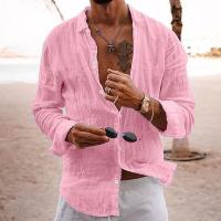 Camisa De Verano Para Hombre Casual Ligera De Color Sólido Suéter De Algodón Y Lino Abierta Individual Manga Larga Estilo Playa Vacaciones - details 6