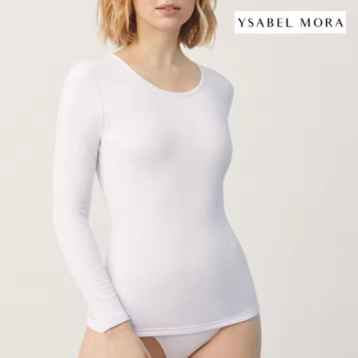 YSABEL MORA - 70002 Camiseta mujer cuello redondo con manga larga termica con afelpado Interior. - 1