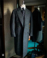 Traje De Invierno Para Hombre 2024 Abrigo Herringbone Elegante Casual De Lana Gruesa Chaqueta Tuxedo Larga Para Fiesta Outfit Handsome - details 1