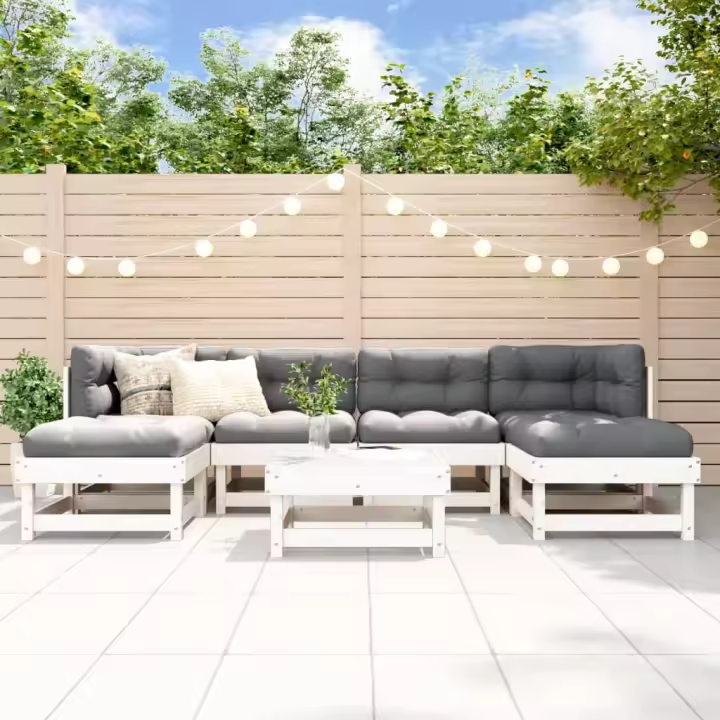 vidaXL Juego de muebles de jardín 7 pzas madera maciza de pino blanco - 1