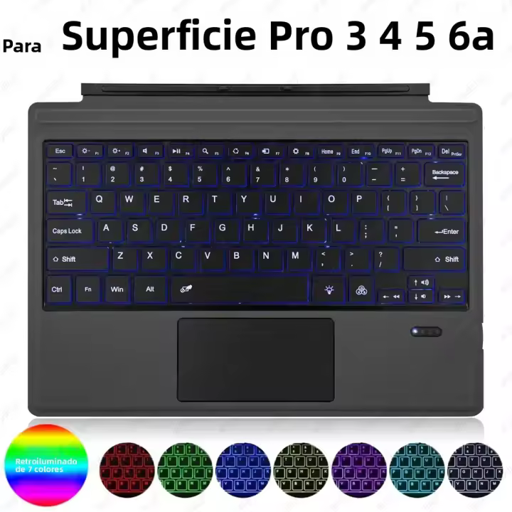 Teclado Con Trackpad Para Microsoft Surface pro 3 4 5 6 7 8 9 X Compatible Con Varios Idiomas Incluye Ruso Español Árabe Portugués Francés Hebreo Y Más Bluetooth Sin Cable - 1