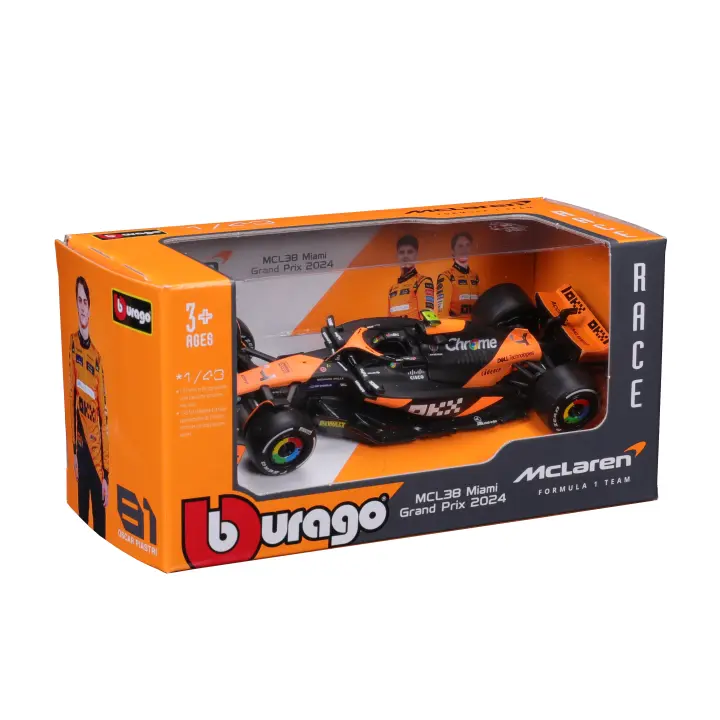 Modelo De Coche De F1 Mclaren MCL38 De Bburago 1:43 Miniatura De Aleación Para Juego Con Lando Norris Y Oscar Piastri - 1