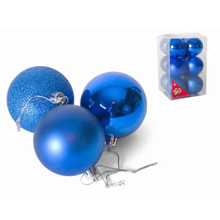 Gerimport Set de 12 Bolas de Navidad Azul 6 Cm - Decoración Navideña - 1