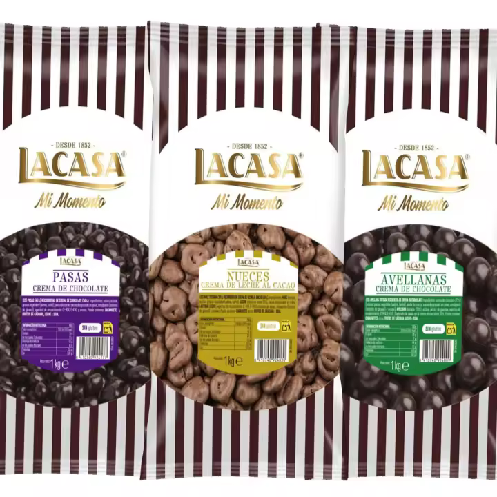 Lacasa Pack 3kg de bolas: Pasas de Corinto con chocolate Negro,Avellana con chocolate Negro,Nuez con chocolate con Leche - 1