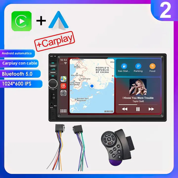 Radio De Coche 2 Din 7 Pulgadas IPS Con CarPlay Android Auto Estéreo Universal Con Cámara Trasera AHD Soporte Para Control Del Volante - 1