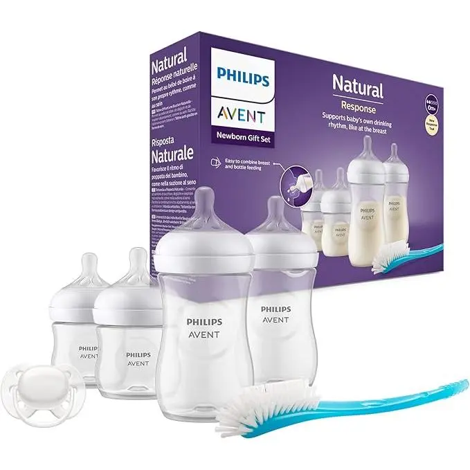 Philips Pack Natural Response, Incluye: 2 biberones 125ml + 2 biberones 260ml + 1 cepillo limpieza biberones + 1 chupete ultra soft 0-6m (SCD838/11) - 1