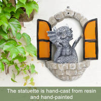 Decoración De Jardín Ratoncillo De Resina Dinosaurio Subiendo a La Ventana Escultura Creativa Lindo Adorno Al Aire Libre a Prueba De Clima - details 6