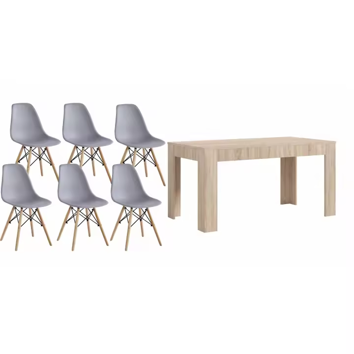 Mesa de Comedor o Cocina Cambria + 6 Sillas Estilo Nordico Gris - 1
