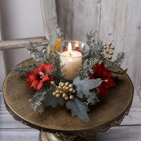 1Pc Guirnalda De Navidad Con Pino Y Vela Anillo De Flores Artificiales Decoración Para Mesa De Fiesta En Casa - details 4