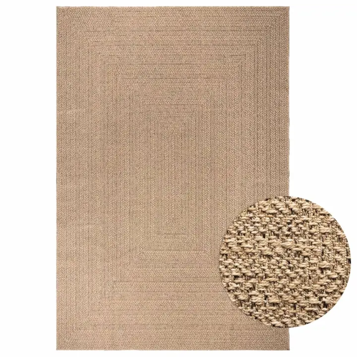 vidaXL Alfombra ZIZUR apariencia de yute interior y exterior 200x290cm Estampado Rectangular,  Circular,  y mas Alfombras de área  Alfombra de Piso para Sala de Estar Dormitorio Habitación Salón - 1