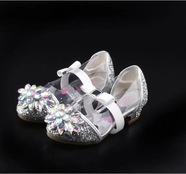 Zapatos De Princesa De Cristal Y Diamante Para Niñas Zapatos Altos De Moda Estilo Cenicienta Cuero PU Decoración De Lazo Tacón Cuadrado Ajuste True to Size - 1