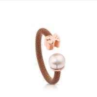Braided open ring for girls, fashionable design, adjustable ring, sterling silver ring for women, bear and pearl design, versatile, size open 53/56mm - details 3