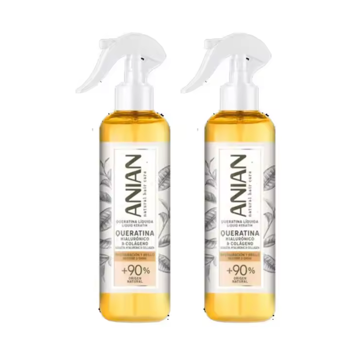CasaSofia- Pack de 2 Anian Queratina Líquida , Ácido Hialurónico y Colágeno 200ml.  Tratamiento capilar de restauración con Queratina, Ácido hialurónico y Colágeno.  Ingrediente de origen natural. Producto formulado y fabricado en España. - 1