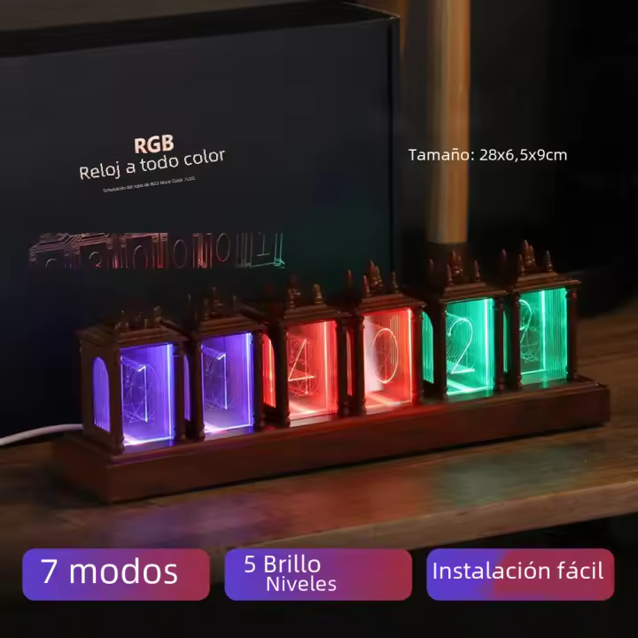 Reloj Digital LED En Tubo Nixie Con Luz Nocturna RGB Y Madera De Nogal Alarma Atmosfera Lámpara Regalo Con Pantalla Rectangular - 1