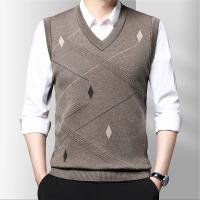 Suéter De Casual Para Hombre Chaqueta Sin Mangas Gruesa Para Otoño E Invierno Suéter De Lana Técnica Estilo Inteligente Con Patrón Geométrico - details 2