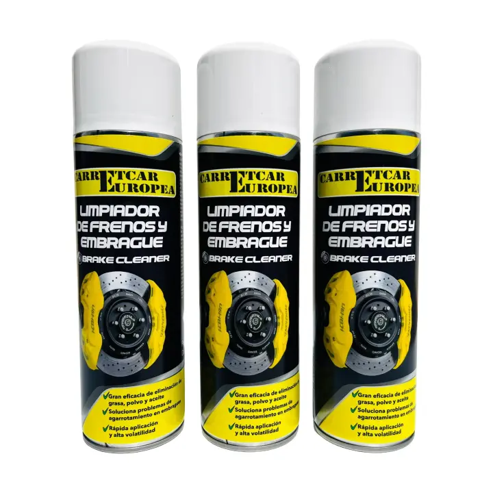 Spray limpiador de frenos Carretcar Europea – Pack de 3 unidades 500ml –  Limpiafrenos Disuelve grasa, aceite y suciedad – Brake Cleaner Limpieza rápida y eficaz para coches, motos, bicicletas, camiones, maquinaria y uso profesional 3 x 500 ml - 1