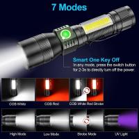 Linterna Recargable 3 En 1 UV 365nm Con Lentes De Zoom Impermeable Luz De Camping Con 7 Modos Luz LED Azul Morado Blanco Y Roja Con Clip De Bolsillo Y Magnete - details 0