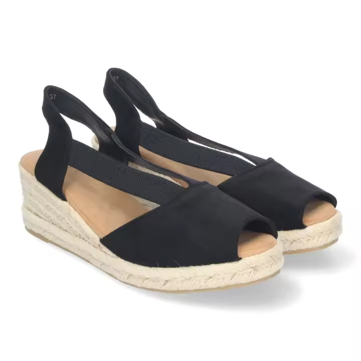 PuntoSalao Sandalias de cuña media en yute pala abierta para mujer color negro CF-3044 - 1