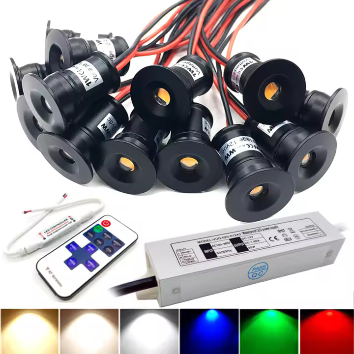 Spotlight Mini 1W LED 12V Luz De Techo Revestida Con Control Remoto Para Armario De Cocina Y Dormitorio Fuente De Luz LED Poder Fuente DC - 1