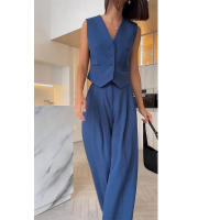 Conjunto de mujer, traje de señora para primavera y verano, chaleco sin mangas con cuello en V, pantalones wide-leg de corte relajado y caída fluida, conjunto casual. - details 17