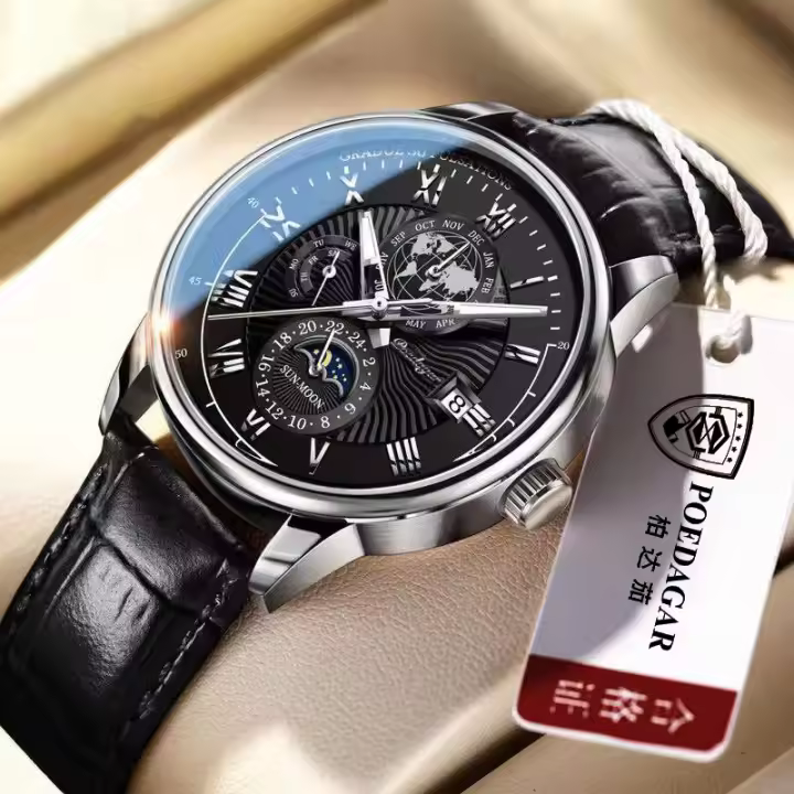 Reloj de negocios con correa de cuero, reloj de cuarzo para hombre, reloj de marca genuino resistente al agua, reloj para hombre - 1