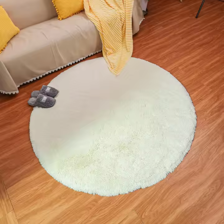 Alfombra Moderna para Sala De Estar, Alfombra Redonda Súper Suave para Dormitorio Terciopelo Mullido Alfombra Interior Suave Pelo Largo Cojín Decorativo para Silla Cojín para Sofá (Blanco, 120x120cm)-Sunny - 1