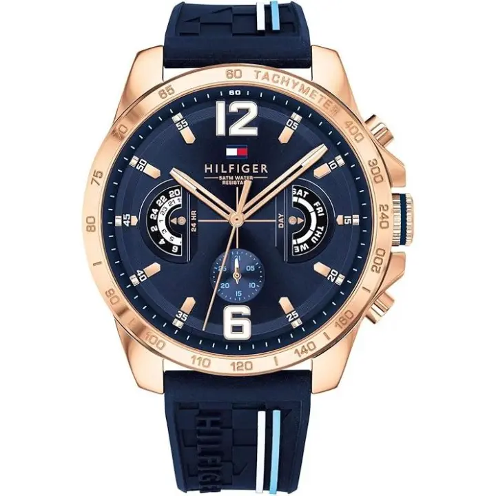Tommy Hilfiger Reloj Analógico Multifuncional de Cuarzo para Hombres con Correa de Silicona, Acero Inoxidable o Cuero, Subesferas para Día y Fecha, Resistente al Agua hasta 5ATM. - 1