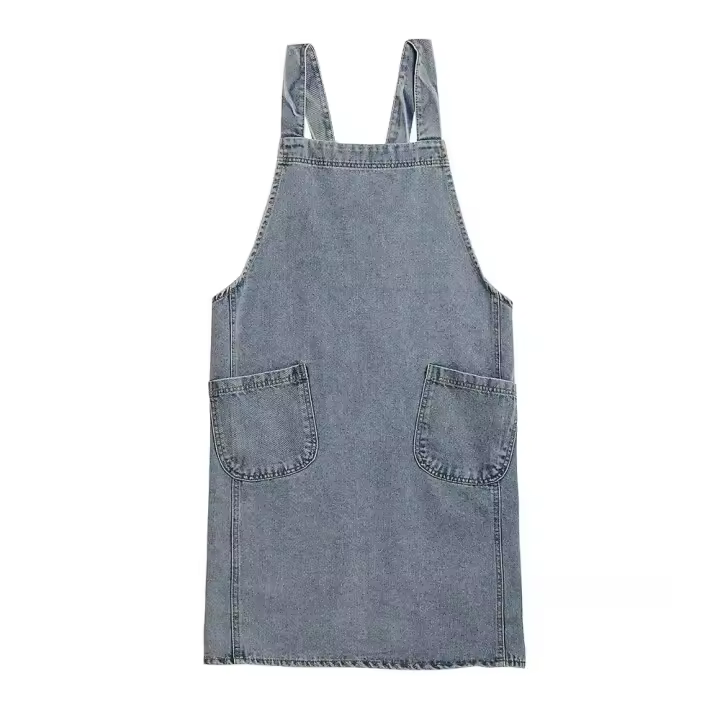 Delantal De Denim Para Mujer Estilo Coreano Hecho De Algodón Y Lona Sin Mangas Adecuado Para Cocinar Hornear Jardín Y Limpieza Del Hogar - 1