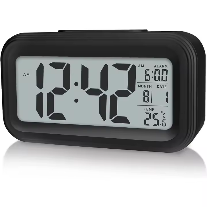 Reloj despertador digital acualizado, Pantalla LED de 4,3 pulgadas con temperatura portátil con Despertadores with Pilas junto a la cama - 1