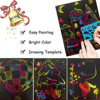 Pintura Por Arrastre Para Niños 10 Hojas De Papel Arcoíris Con Plantillas De Graffiti Juguete De Dibujo Creativo Para Niños - details 2