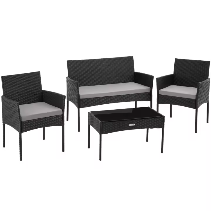 Tectake - Conjunto de jardín de ratán PALESE para 4 personas, Conjunto de jardín de ratán cómodo con espacio para hasta 4 personas, Tejido finamente trabajado y muy resistente de poliratán, Fundas de poliéster repelentes al agua, extraíbles y lavables - 1