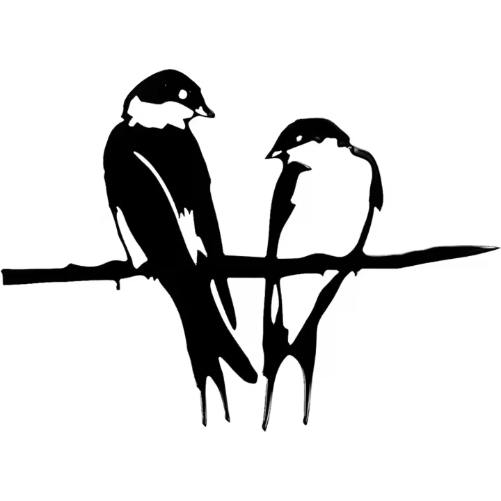 Silueta de pájaro de metal, 2 pájaros en rama Arte de metal Jardín Decoración de pájaro de metal - 1