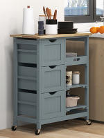 Carro de Cocina Carrito Auxiliar con Ruedas Tablero de Madera 3 Cajones 2 Estantes Abiertos y Bandeja Extraíble para Comedor Salón 67x37x85,5 cm Gris - details 1