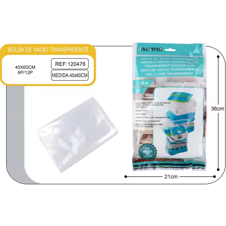 Bolsa de vacío transparente para guardar ropa de temporada, edredones y almohadas, disponibles en varias medidas y viene en formato de 6 piezas y 12 piezas - 1