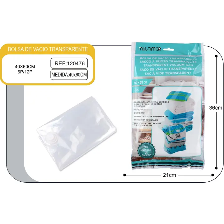 Bolsa de vacío transparente para guardar ropa de temporada, edredones y almohadas, disponibles en varias medidas y viene en formato de 6 piezas y 12 piezas - 1