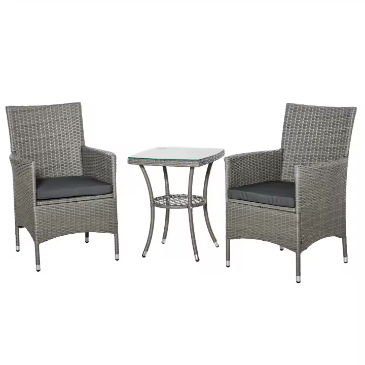Juego de Muebles de Jardín de Ratán con Mesa Auxiliar, Juego Bistro, 3 pzs. Juego de muebles de balcón, juego de jardín de trinquete, juego de muebles, 60x58,5x89,5 cm. - 1