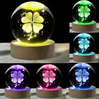 Bola De Cristal Con Cuatro Hojas De Oro Y Luz Coloreada 3D Decoración Familiar Para Dormitorio Regalo De Cumpleaños Y Día De La Madre - details 4