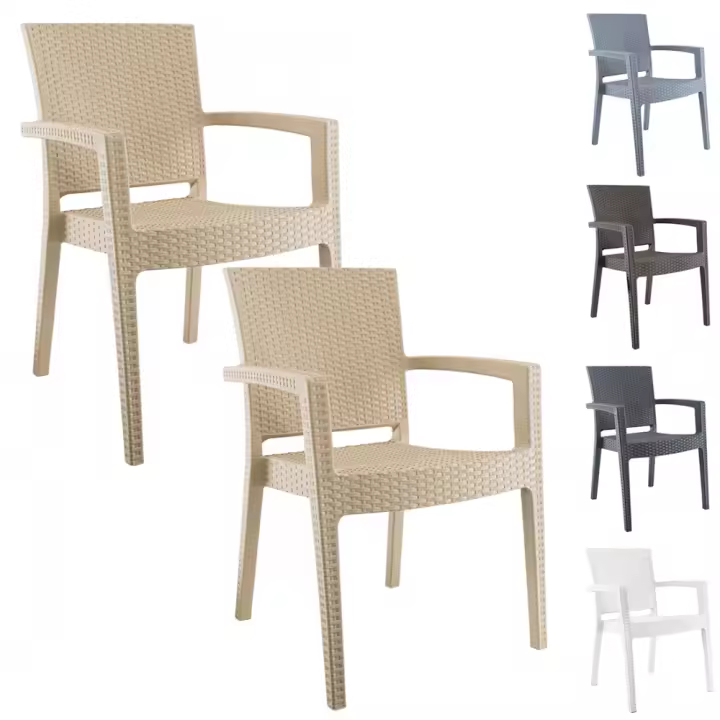 Mediawavestore - Set 2 Sillas NARCISO Resina Efecto Ratán con Reposabrazos Apilables para Exterior - Elegantes y Cómodas - 1