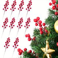 10pcs Ramas De Pino Con Bayas Rojas Artificiales De Alta Calidad Decoraciones Navideñas Para Wreath Y Árbol De Navidad - details 2