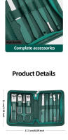 Set De Manicura Profesional Verde Con 9 Piezas Y Estuche De Cuero Herramientas Para Cuidado Del Pies Y Cara Corte De Uñas Con Acero Inoxidable Regalo - details 9
