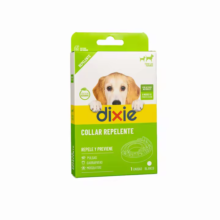 DIXIE Collar Repelente Perros Blanco – 58 cm Ajustables - Repele Pulgas, Garrapatas, Mosquitos y Piojos – Sin Insecticidas - 3 Meses de Protección Asegurada - 1