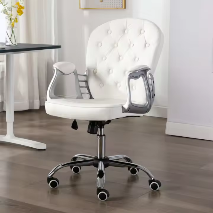 vidaXL Silla de oficina giratoria de cuero sintético en color Blanco/Negro/Rosa | cómodas modernas ergonómicas para comedor cocina salón hogar - 1