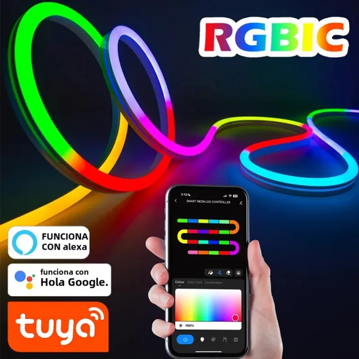 Luces De Neón LED RGBIC Dreamcolor Strip Con Control Remoto Por App Luz Flexible Cambiante De Colores IP68 Para El Hogar - 1