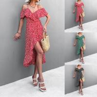Vestido Maxi Bohemio Vintage Para Mujer Estilo Playa Con Estampado Floral Irregular De Hombro Solo Y Tirantes Medio Calf - details 13