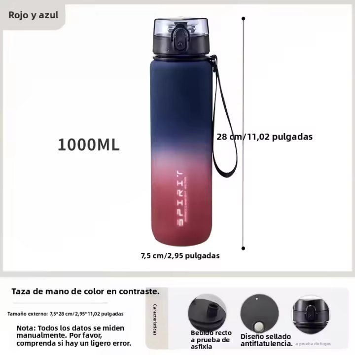 Botella Deportiva De 1000ml/33.8oz Con Gradiente Y Tapón De Plegado BPA-Free PC Para Gimnasio/Ciclismo/Corrida/Pescar Escolar/Cumpleaños Regalo - 1