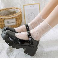 Calcetines De Encaje Para Mujer Ultrafinos De Malla Modelo Mary Jane Negro Y Blanco De Media Altura Antideslizantes - details 5