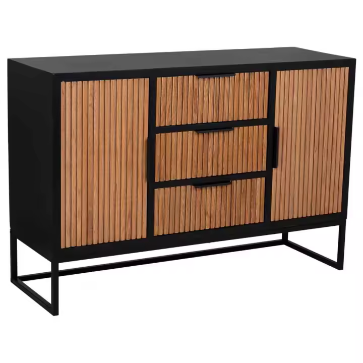 Aparador de 3 cajones y 2 puertas de madera y metal 120x40,5x81h cm - 1