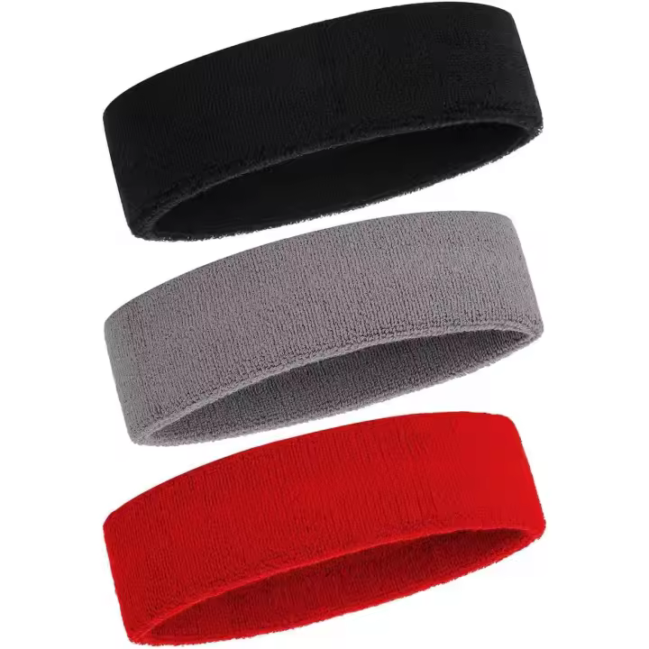 Bandas para la cabeza con banda para el sudor para hombres y mujeres: bandas para la cabeza deportivas de 3 piezas que absorben la humedad Bandas para el sudor de tela de rizo de algodón para deportes Bandas para la cabeza que absorben el sudor - 1